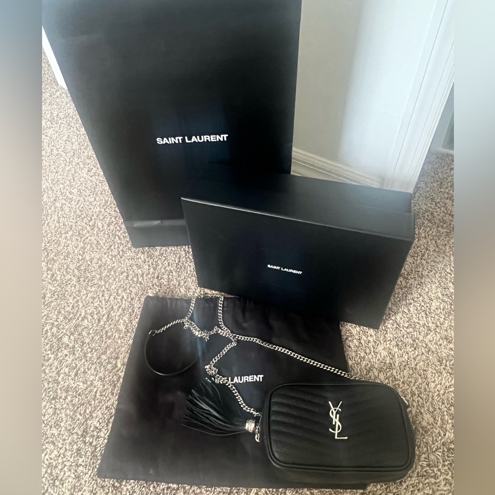 Saint Laurent Mini Lou bag in black with silver hardware. Barely used.